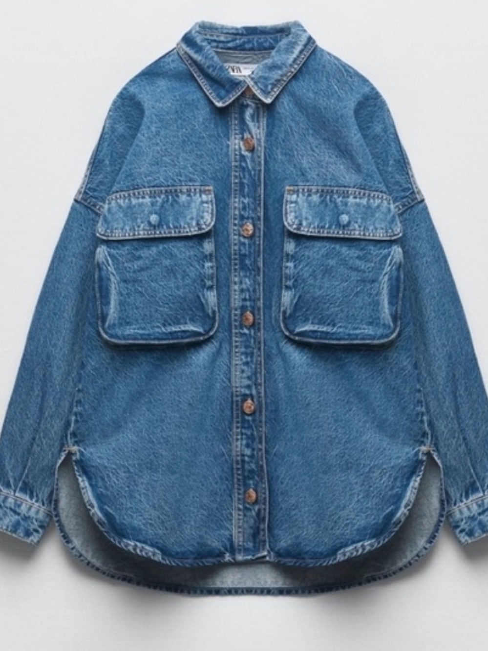 Zara Blue Oversized Denim Jacket with Flap Pockets